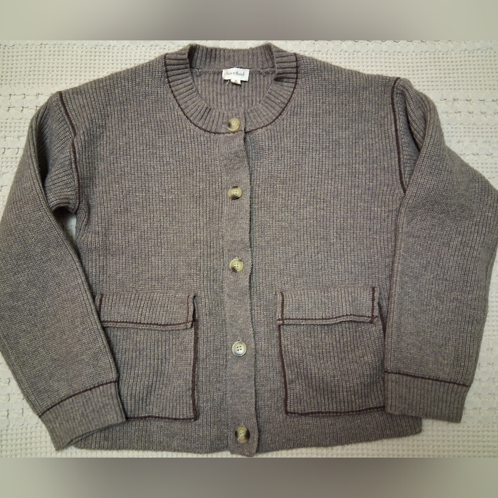 Hem & Thread Taupe Knit Cardigan, Womens Size Medium